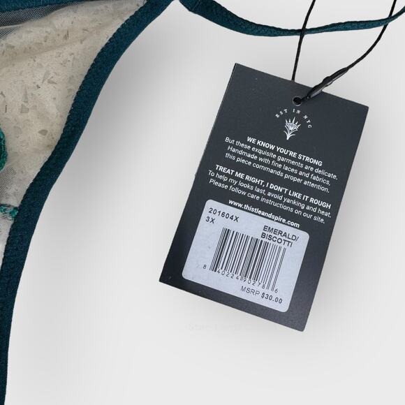 Thistle & Spire 3X Emerald Green Biscotti Embroidered Thong Plus Lingerie - Picture 3 of 9